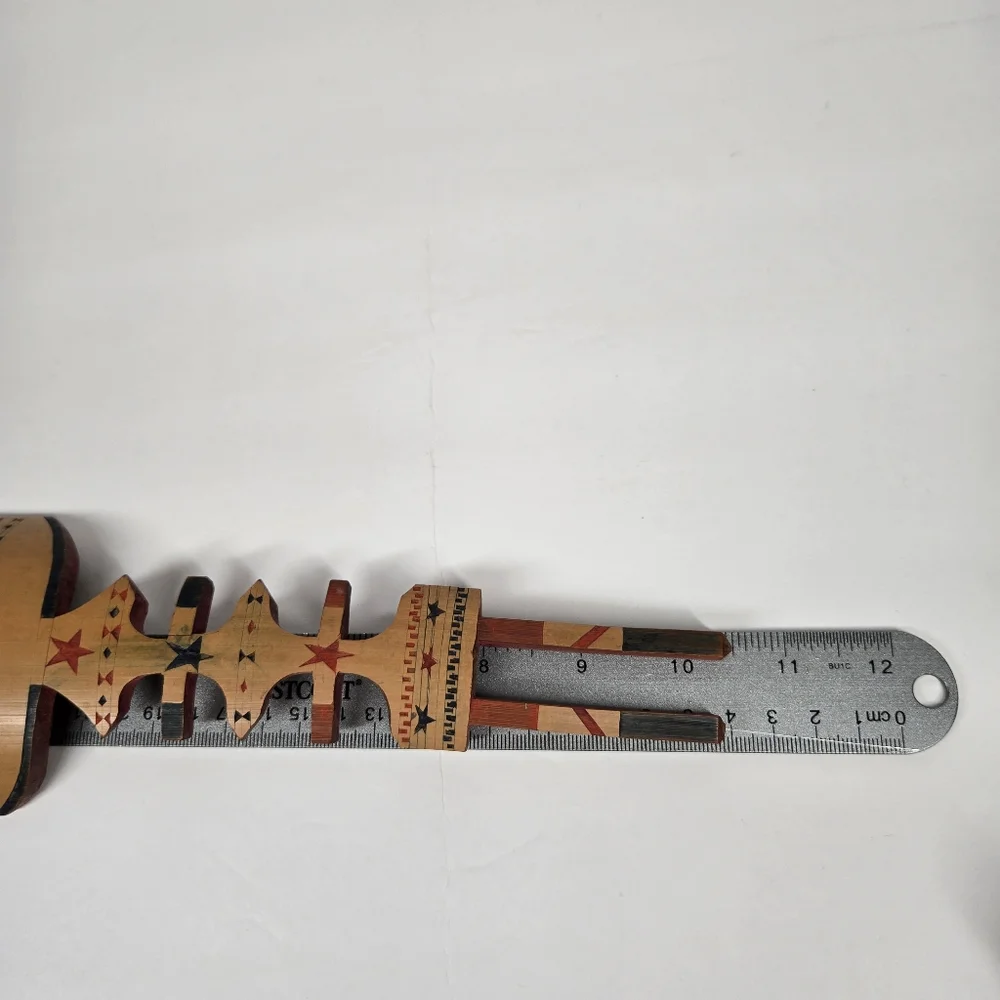 Vintage Hand Carved Wooden Hair‎ Pick Comb Hand Painted Unique Star Design